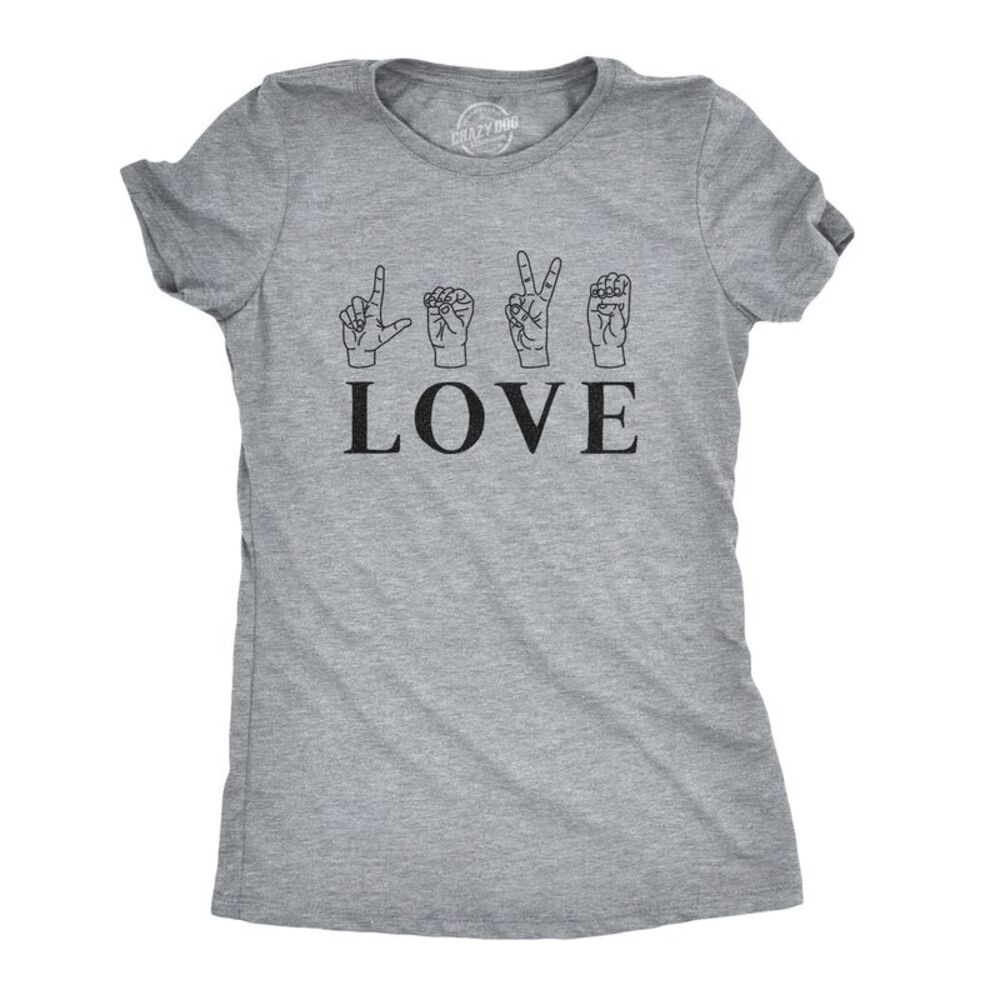 Womens Love Sign Language T Shirt Cute ASL Relationship Tee